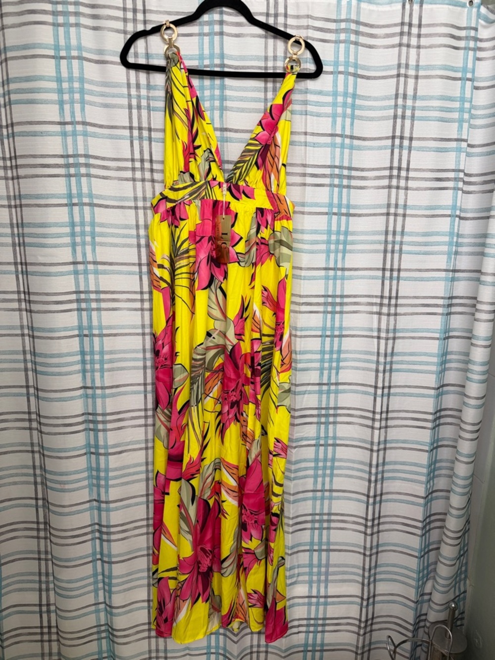 Bright Yellow Tropical Floral Maxi Dress
